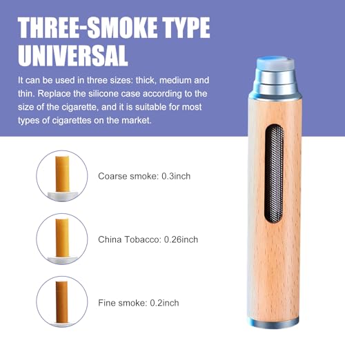 MOXRUQ 2 PCS Handmade Woode Portable Ashtrays, Anti-Ash Drop Car Ashtray with 5.2mm 6.8mm 7.8mm Cigarette Holders, Self-Storing Smoke Catcher, Universal for Car Home Office Tabletop Outside (Silver) - Image 4