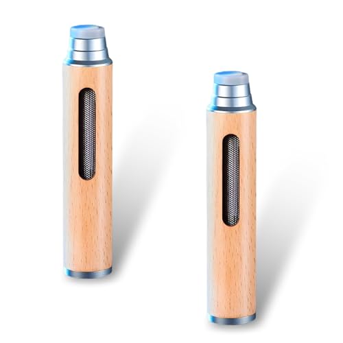 MOXRUQ 2 PCS Handmade Woode Portable Ashtrays, Anti-Ash Drop Car Ashtray with 5.2mm 6.8mm 7.8mm Cigarette Holders, Self-Storing Smoke Catcher, Universal for Car Home Office Tabletop Outside (Silver) - Image 1