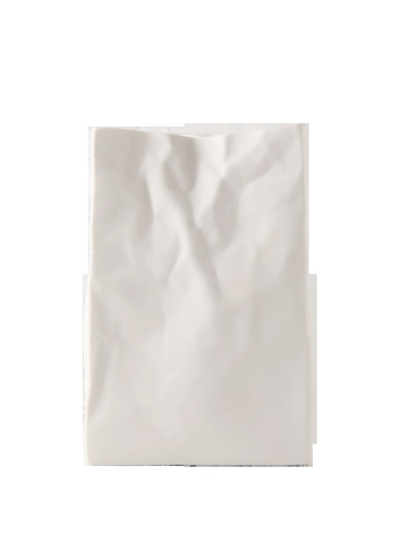 كابتن تيك Crinkle Paper Bag Shape Ceramic Vase, Large Capacity for Flower Arrangement, Bookshelf Decorative - Image 1