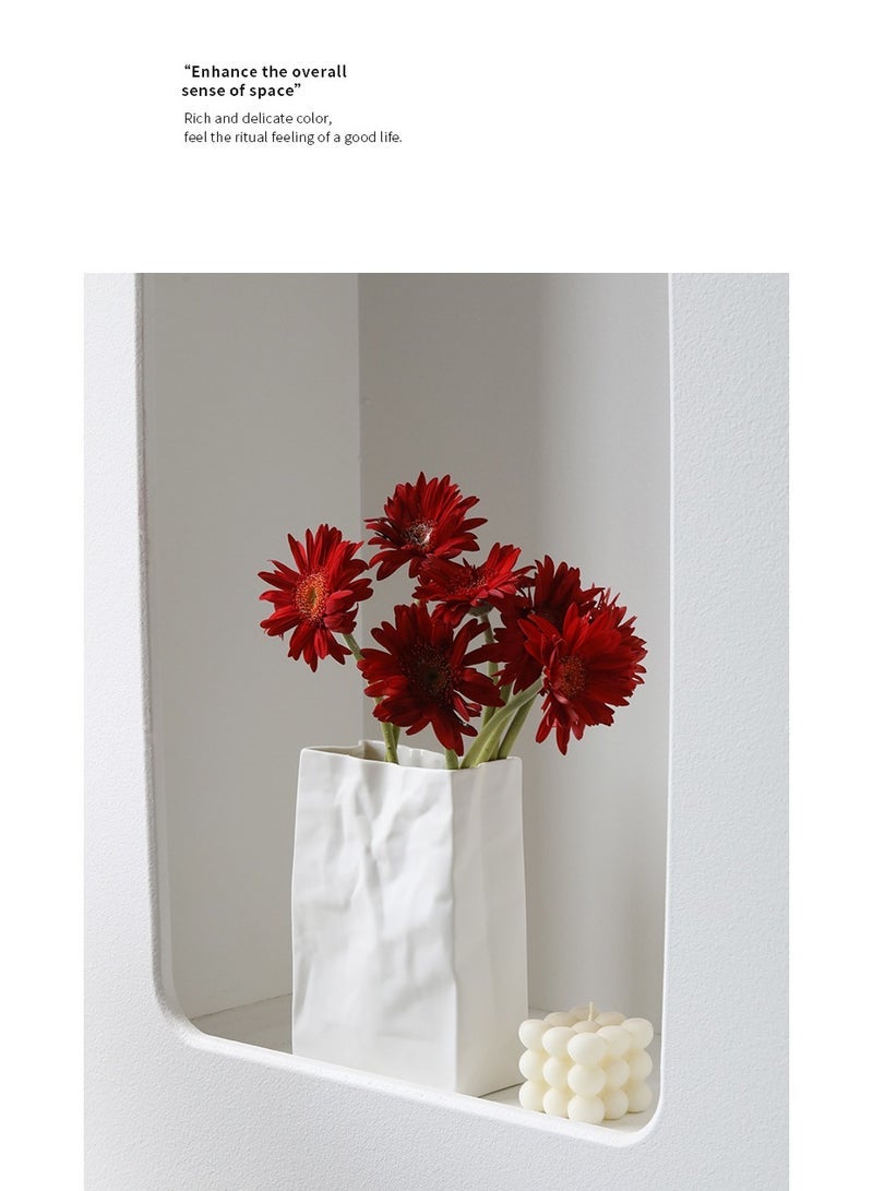 كابتن تيك Crinkle Paper Bag Shape Ceramic Vase, Large Capacity for Flower Arrangement, Bookshelf Decorative - Image 2