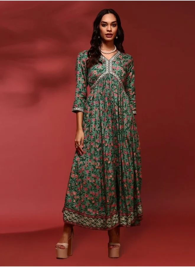 Abhishti Flare floral printed dress-mint