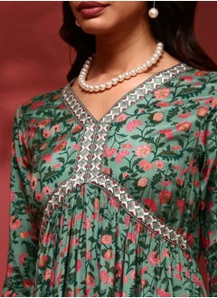 Abhishti Flare floral printed dress-mint  - Image 2