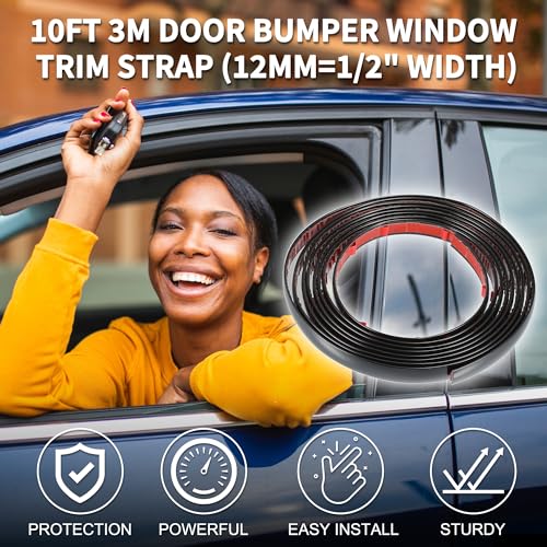 TUCKBOLD Car Truck Window Trim Strip 1/2" 12mm Width 10Ft 300cm Self Adhesive Scratch-Proof | Universal Exterior Interior Bumper Door Body Side Decorative Sticker Gloss Black 1 Set - Image 2