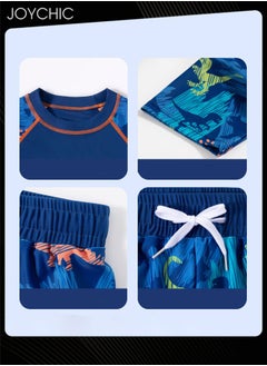 Joychic 2-piece Boys Summer Casual Dinosaur Pattern Swimsuits Kids Sun Protection Quick-drying and Breathable Short Sleeved Swimwear Separate Top and Bottom Set  - Image 3