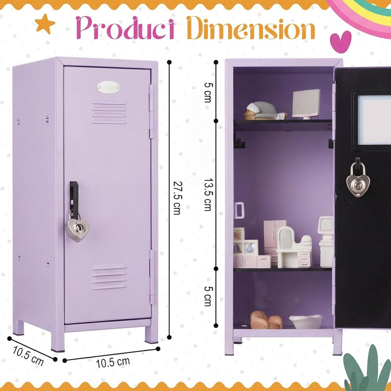 Vercraft 2 Pcs Mini Metal Locker Storage with Lock and 2 Keys 10.8 Inch Small Money Security and Cash Safe Box for Jewelry Back to School Home Office Desktop Container (Purple) - Image 3