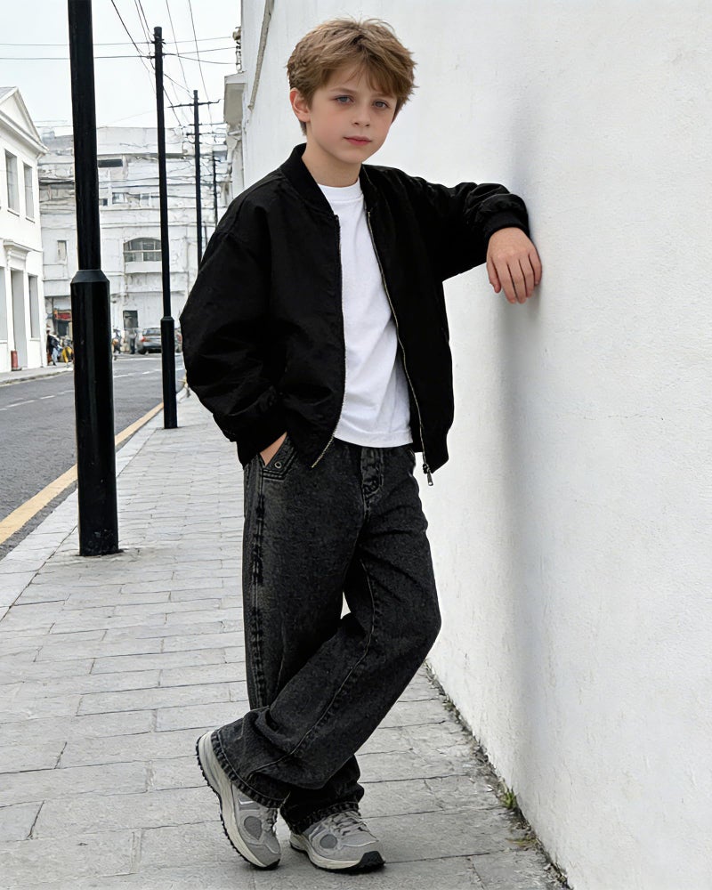 SANGTREE Boys Baggy Jeans Wide Leg Elastic Waist Casual Denim Pants for Boys,Black, 13-14 Years = Tag 170 - Image 5