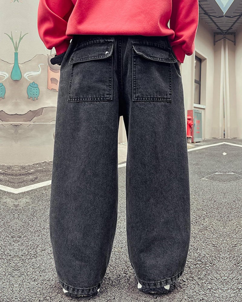 SANGTREE Boys Baggy Jeans Wide Leg Elastic Waist Casual Denim Pants for Boys,Black, 13-14 Years = Tag 170 - Image 3