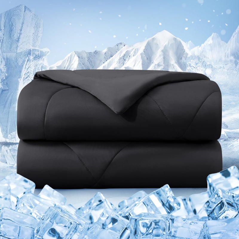 bedsmile Cooling Comforter King Size, Double-Sided Cold Tech Fabric Quilted Bed Comforters Cooling Blanket for Hot Sleepers, Breathable Lightweight Summer Bedding, All-Season Ice Blanket, Black - Image 1