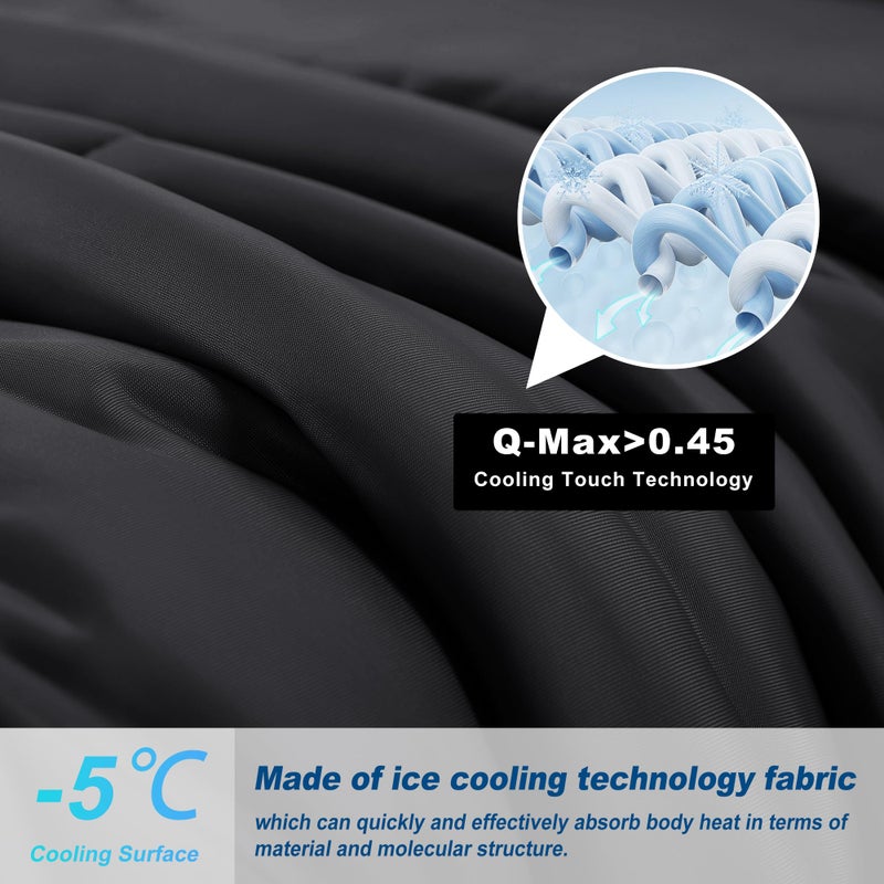 bedsmile Cooling Comforter King Size, Double-Sided Cold Tech Fabric Quilted Bed Comforters Cooling Blanket for Hot Sleepers, Breathable Lightweight Summer Bedding, All-Season Ice Blanket, Black - Image 2