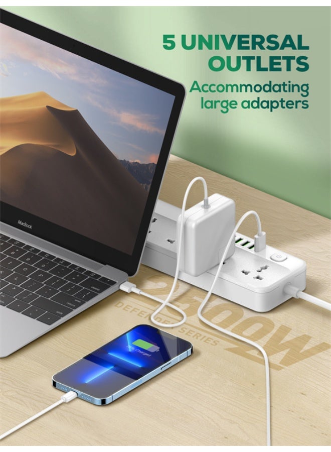 ريبنيو سلك تمديد الطاقة مع مقابس متعددة، 5 منافذ عالمية متوافقة مع قابس المملكة المتحدة/الإمارات العربية المتحدة، 6 منافذ USB للهوية التلقائية لشحن الهاتف المحمول، وسلك تمديد بطول 2 متر للمنزل والمكتب وأساسيات السكن - Image 5