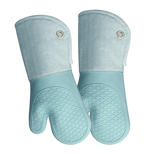 RED LMLDETA Professional Microwave Silicone Oven Mitts one Pair, Kitchen Mitten Set for Heat Resistant with 500 Degrees, Kitchen Gloves Pot Holder for BBQ Cooking Baking (Light Blue) - Image 1
