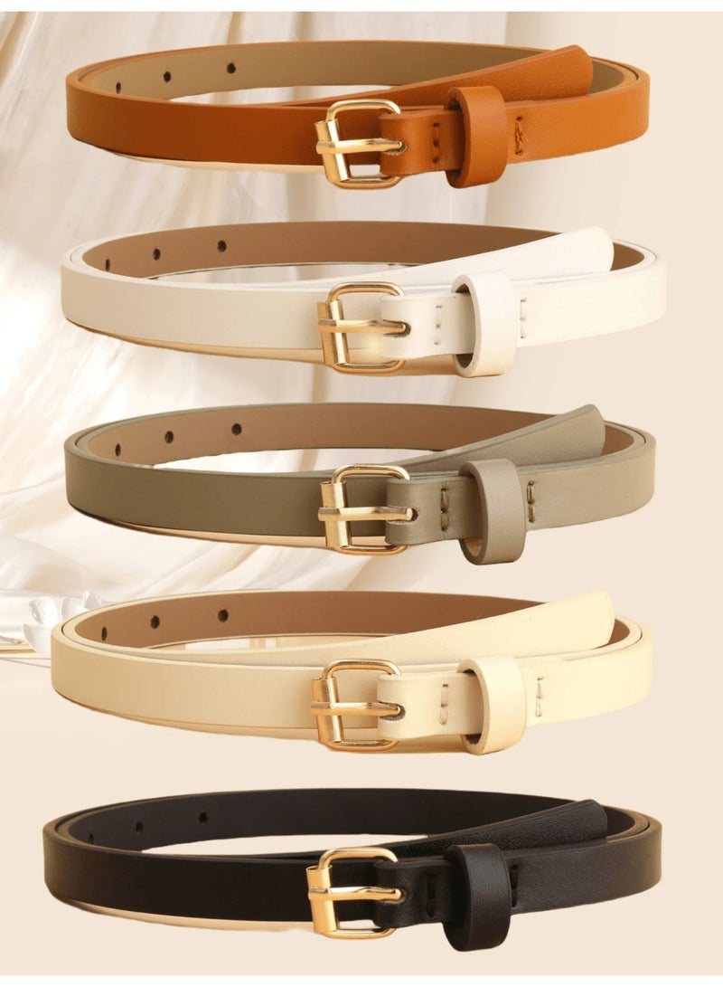Shein 5-Piece Women's Vintage Leather Belt Set with Square Buckle – Elegant Multi-Color Fashion Waist Belts for Daily Wear - Image 1