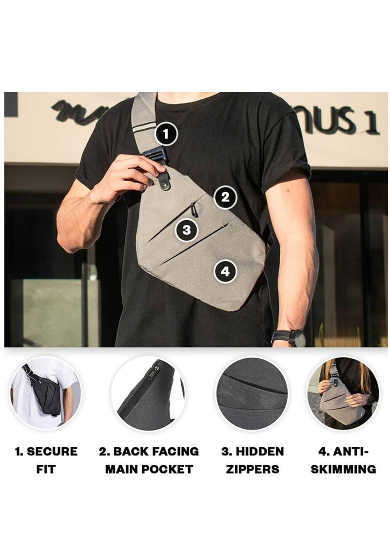 NIBEMINENT Crossbody Sling Bag, Body Chest Shoulder Bag for Men Women Casual Backpack Anti-Theft Travel Daypack with Hidden Zipper, Slim (Gray)  - Image 4