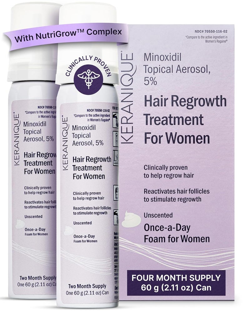 Keranique Womens 5 Topical Minoxidil Foam  Hair Regrowth Scalp Treatment with Powerful NutriGrow blend  Supports Thicker Fuller Healthier Hair  Scalp 2 pack