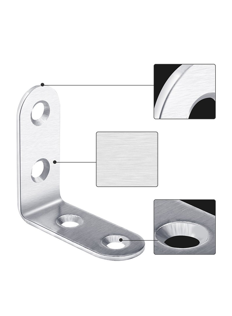 Stainless Steel L Bracket Corner Braces - 20pcs Set with Self-Tapping Screws & ABS Caps - 90° Angle Support for Furniture, DIY Projects - Durable 304 Grade Construction - Corrosion-Resistant & Easy-Install Kit for Home/Office Use - Image 3