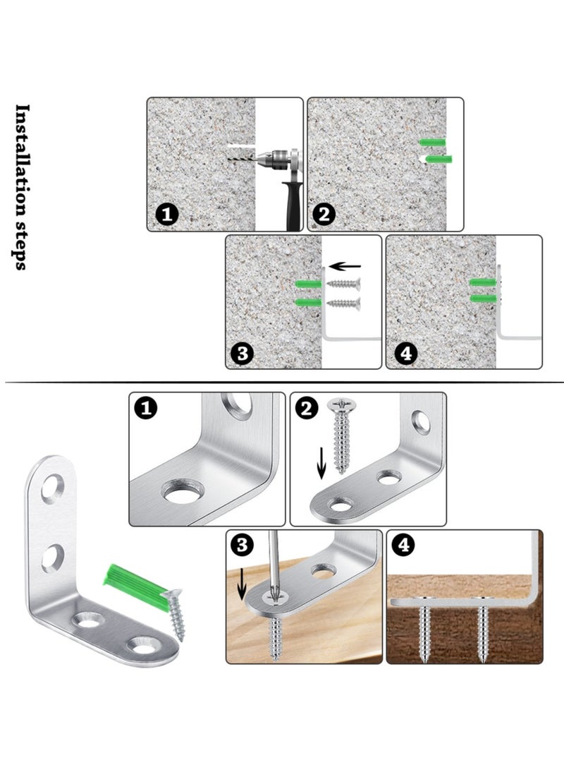 Stainless Steel L Bracket Corner Braces - 20pcs Set with Self-Tapping Screws & ABS Caps - 90° Angle Support for Furniture, DIY Projects - Durable 304 Grade Construction - Corrosion-Resistant & Easy-Install Kit for Home/Office Use - Image 4