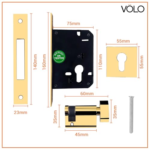 Volo Door Dead Lock with Brass 50mm Cylinder and Computerized Keys - High-Security Lock for Exterior and Interior Doors, Ideal for Home, Office, and Commercial Use (Gold) - Image 2
