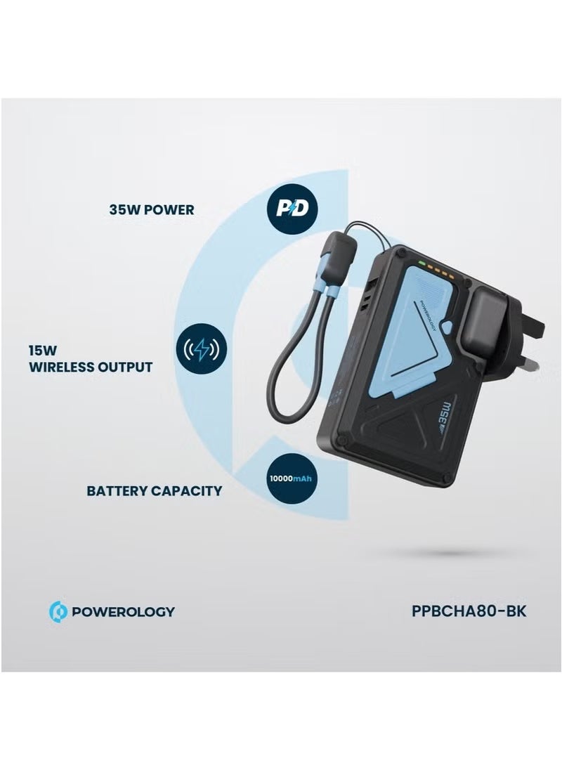 10000mAh MagSafe Power Bank PD 35W Fast Charging Wall Charger 10000 mAh with Built-in AC Plug & 15W Wireless Charging / USB-C to USB-C Wire / 4-Device Charging Powerbank / Lightning Input/Output / Simultaneous Charging - Black & Blue