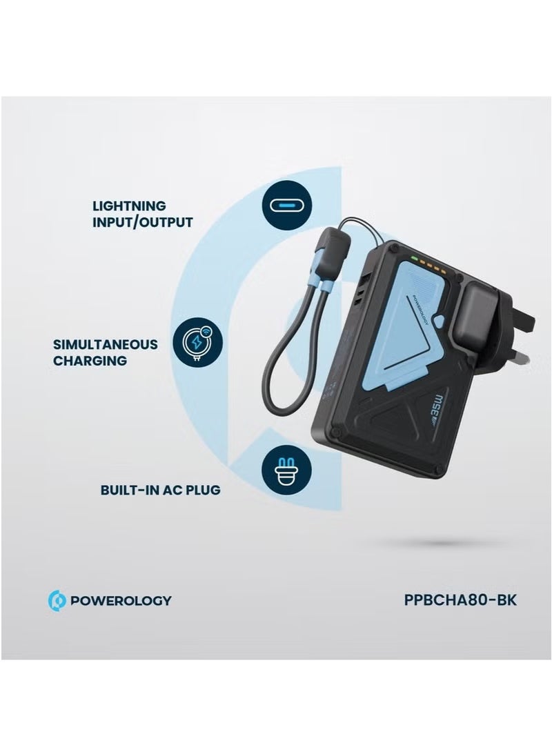 10000mAh MagSafe Power Bank PD 35W Fast Charging Wall Charger 10000 mAh with Built-in AC Plug & 15W Wireless Charging / USB-C to USB-C Wire / 4-Device Charging Powerbank / Lightning Input/Output / Simultaneous Charging - Black & Blue