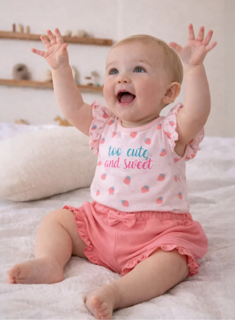 فكتور اند جين Infant Girls’ 2-Piece Set – “So Cute and Sweet” Puff Sleeve Top & Ruffle Shorts