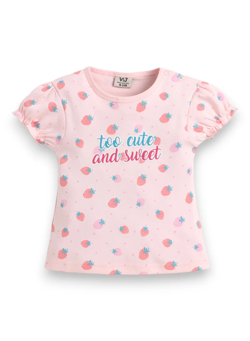 Victor And Jane  Infant Girls’ 2-Piece Set – “So Cute and Sweet” Puff Sleeve Top & Ruffle Shorts for Women | Best Price UAE