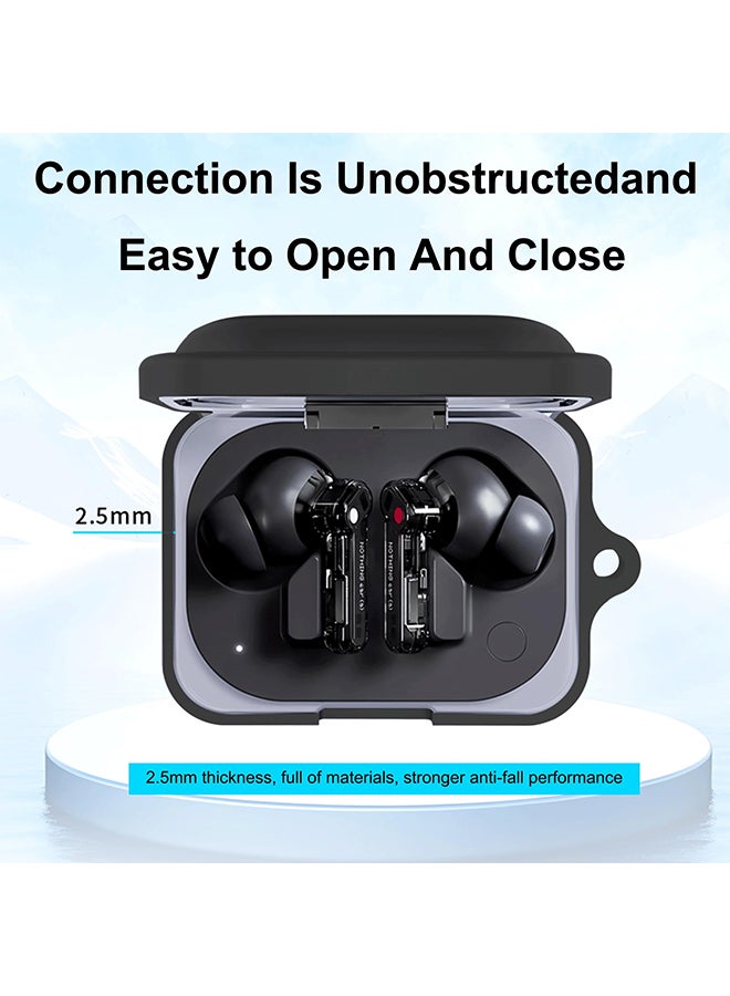 O Ozone Case for Nothing Ear (A) Earbuds |Portable Protective Soft Silicone Shockproof & Anti-Scratch Cover with Carabiner for Nothing Ear A- Black - Image 3