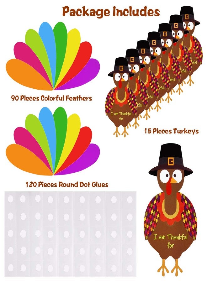FEPITO 105 PCS DIY Turkey Craft Kit with Colorful Feathers, Dot Glues, and Thanksgiving Stickers for School Activities and Party Decorations - Image 2