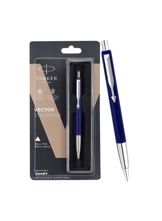 PARKER Vector Standard Chrome Trim Ball Pen | Blue Body Color | Ink Color - Blue | Gifts For Employees | Elite Pen For Corporate Purposes - Image 1