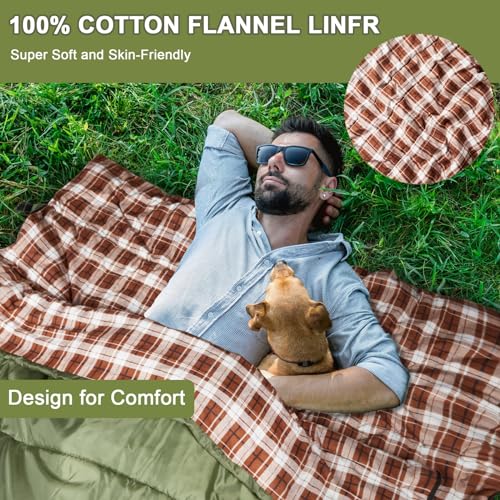 AGEMORE Cotton Flannel Double Sleeping Bag for Camping, Backpacking Or Hiking. Queen Size 2 Person Waterproof Sleeping Bag for Adults Or Teens. Lightweight with Compression Sack - Image 3