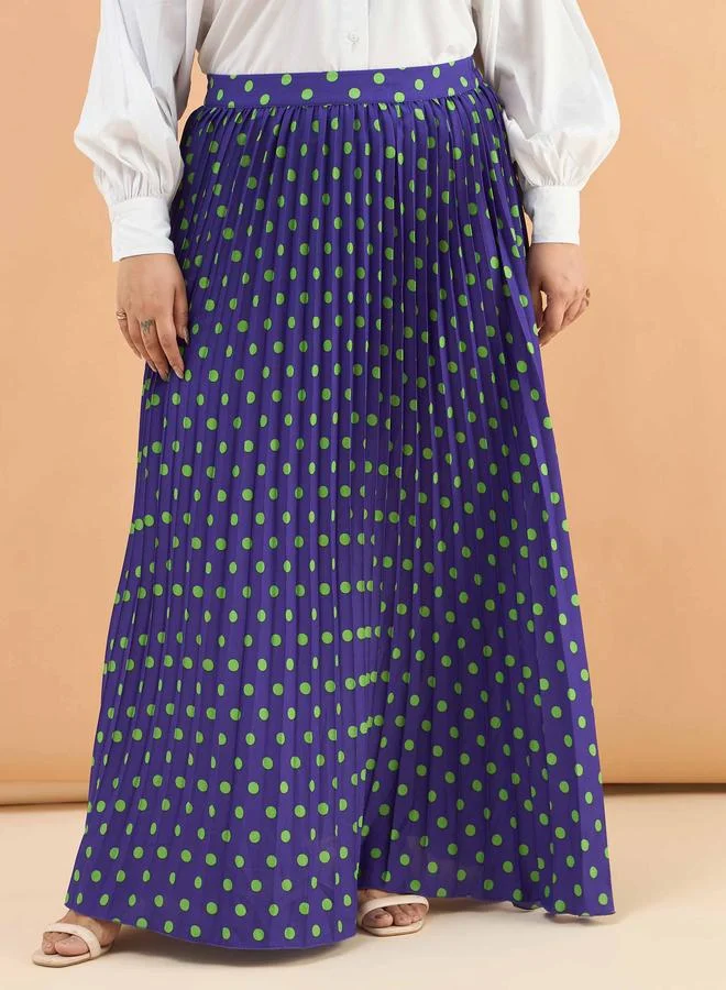 Sassafras  Plus Size Purple Polka Dot Accordion Pleated Maxi Skirt for Women | Best Price UAE