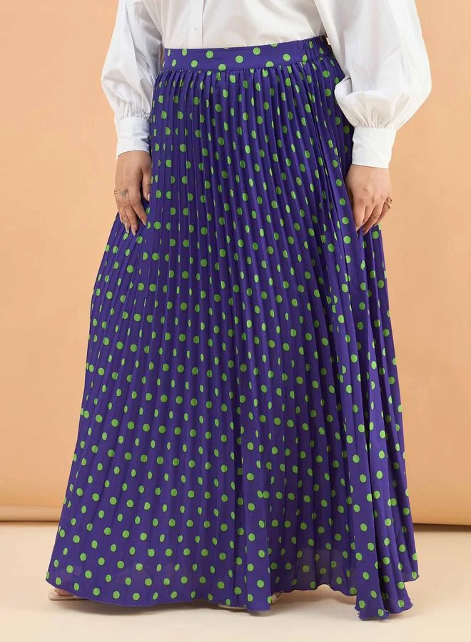 Sassafras  Plus Size Purple Polka Dot Accordion Pleated Maxi Skirt for Women | Best Price UAE