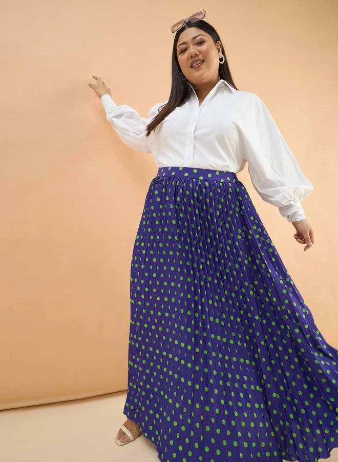 Plus Size Purple Polka Dot Accordion Pleated Maxi Skirt