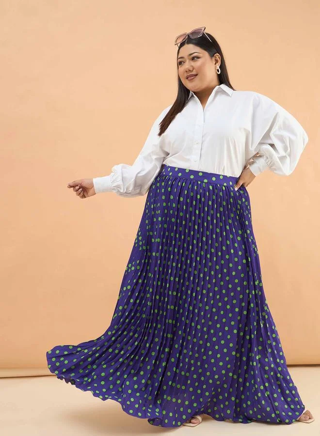 Sassafras  Plus Size Purple Polka Dot Accordion Pleated Maxi Skirt for Women | Best Price UAE