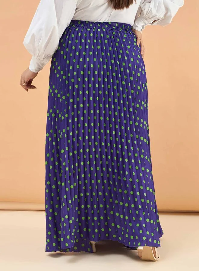 Sassafras  Plus Size Purple Polka Dot Accordion Pleated Maxi Skirt for Women | Best Price UAE