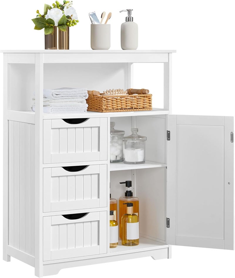 Yaheetech Bathroom Storage Cabinet Bathroom Floor Cabinet Freestanding Storage and Organizer with Door, 3 Drawers, Adjustable Shelf, 35.5 Inches Height, White - Image 4
