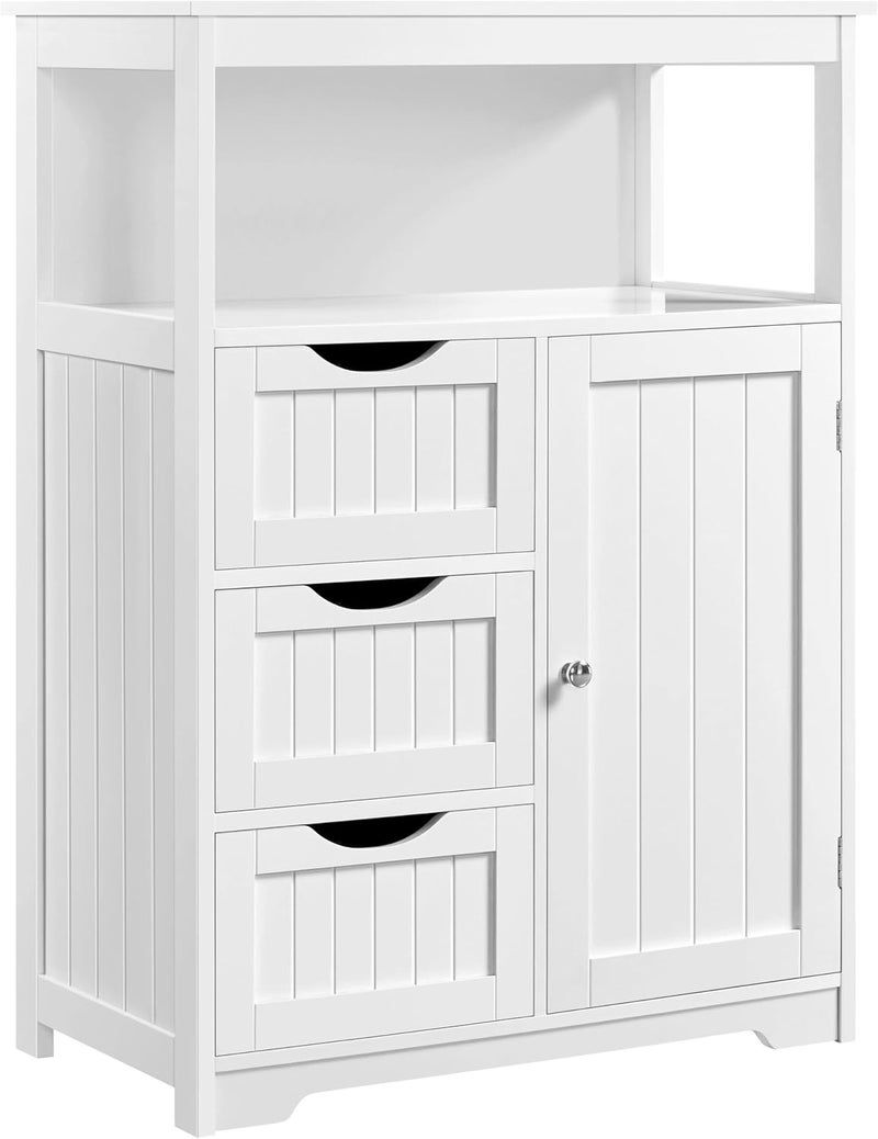 Yaheetech Bathroom Storage Cabinet Bathroom Floor Cabinet Freestanding Storage and Organizer with Door, 3 Drawers, Adjustable Shelf, 35.5 Inches Height, White - Image 1