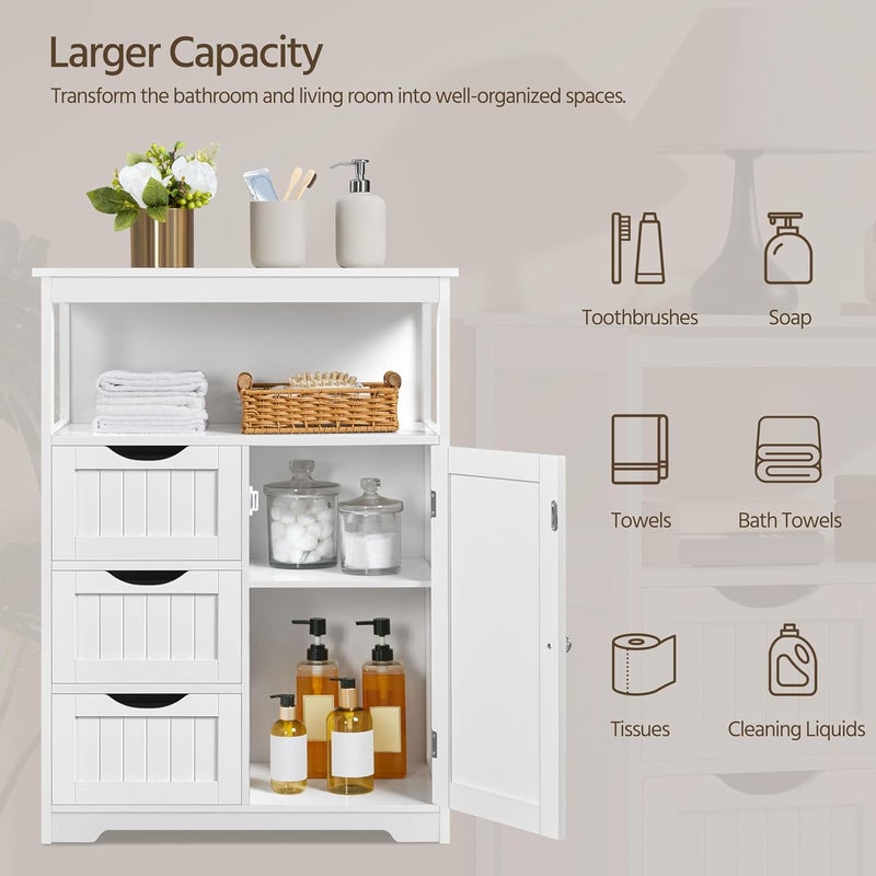 Yaheetech Bathroom Storage Cabinet Bathroom Floor Cabinet Freestanding Storage and Organizer with Door, 3 Drawers, Adjustable Shelf, 35.5 Inches Height, White - Image 5