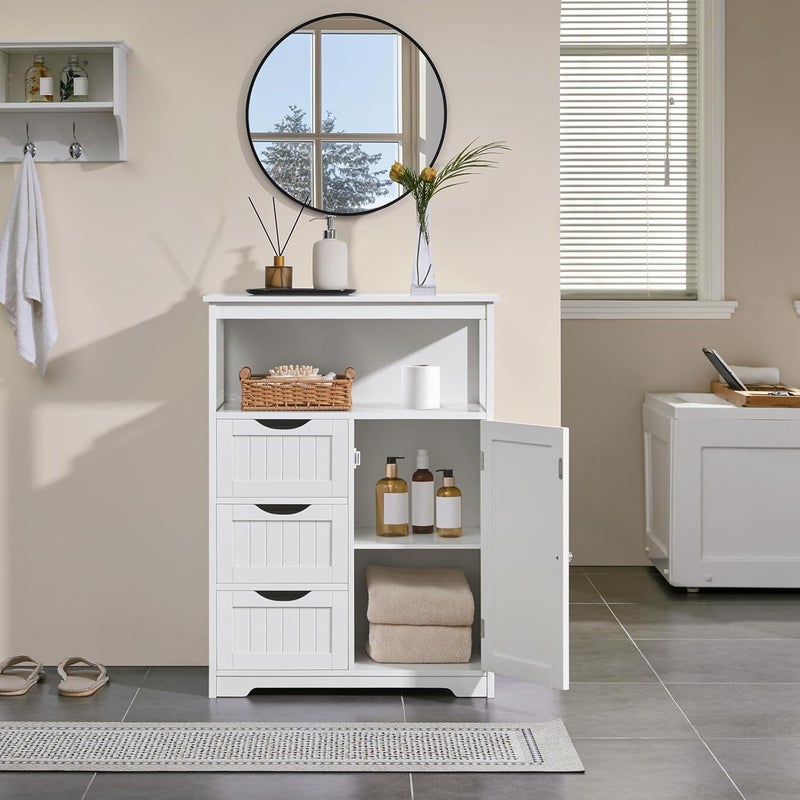 Yaheetech Bathroom Storage Cabinet Bathroom Floor Cabinet Freestanding Storage and Organizer with Door, 3 Drawers, Adjustable Shelf, 35.5 Inches Height, White - Image 2