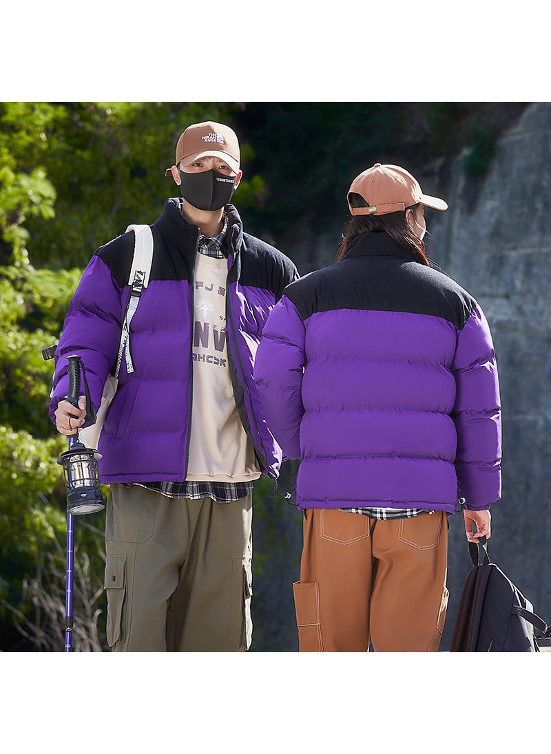 Generic Autumn/Winter New Mens Cotton Coat Windproof Warm Thickened Couple Cotton Jacket North Face Splicing Loose Fit Warm Thickened J Purple  - Image 1