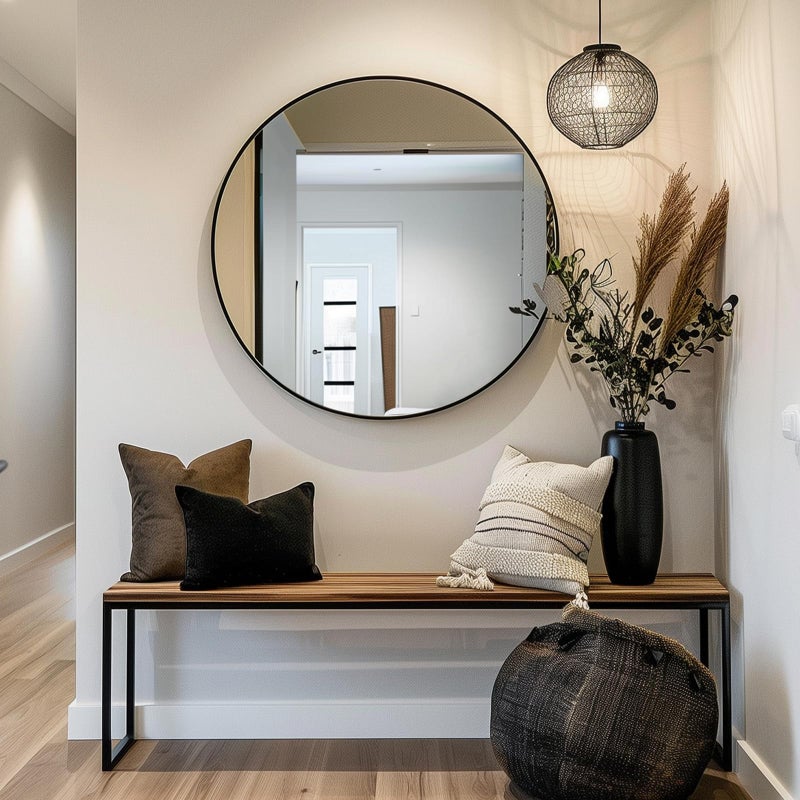 Sunniry Black Round Mirror, Round Mirror 24 inch, Black Circle Mirrors Metal Frame, Wall Mounted Mirrors for Living Room, Bathroom, Wall, Entryway. - Image 4