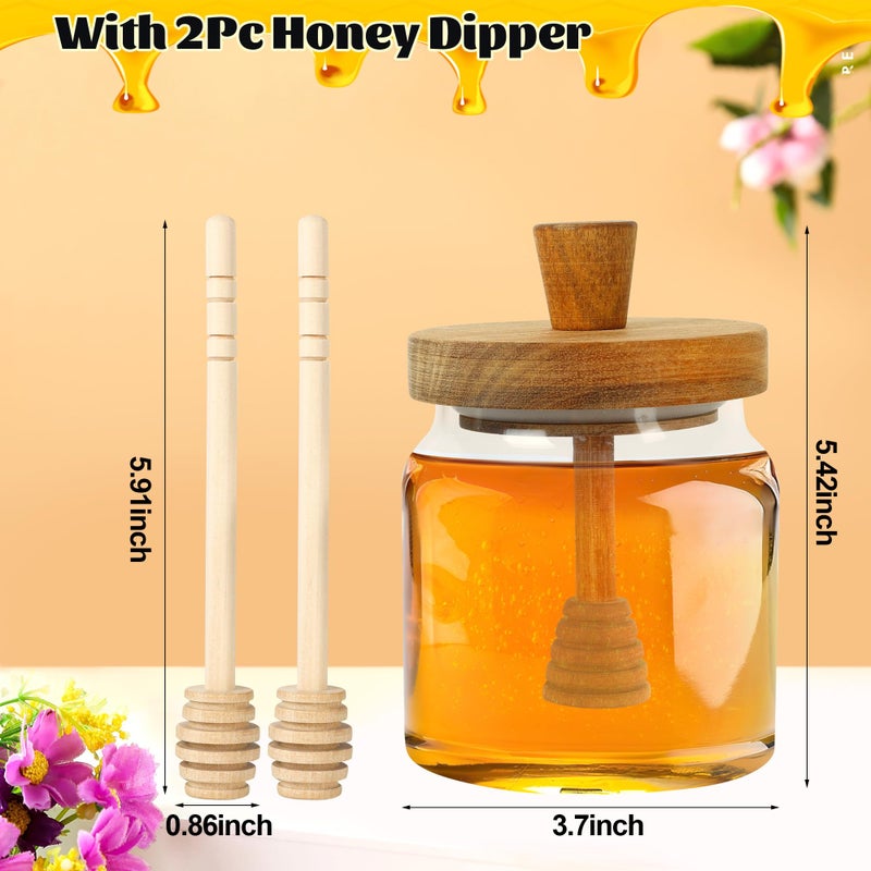 Loscarol Honey Pot with Dipper and Lid - 18oz Glass Honey Jar with Wooden Honey Dippers Stick Set, Wide Mouth Honey Containers - Airtight Syrup Dispenser for Home Kitchen - Image 4