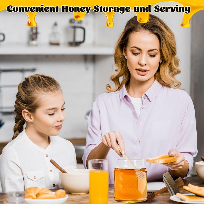 Loscarol Honey Pot with Dipper and Lid - 18oz Glass Honey Jar with Wooden Honey Dippers Stick Set, Wide Mouth Honey Containers - Airtight Syrup Dispenser for Home Kitchen - Image 3