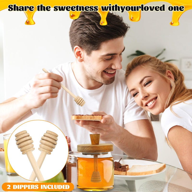 Loscarol Honey Pot with Dipper and Lid - 18oz Glass Honey Jar with Wooden Honey Dippers Stick Set, Wide Mouth Honey Containers - Airtight Syrup Dispenser for Home Kitchen - Image 5