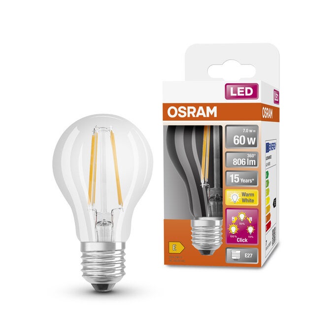 OSRAM Osram LED Superstar Plus Classic A 7W 2700K Warm White E27 Filament Bulb 60W Replacement 3-Step Dimming - Image 3