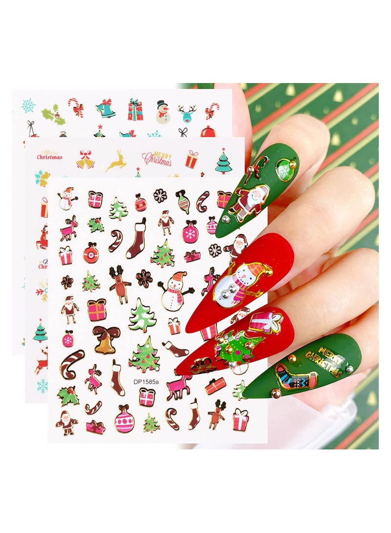 brunson Christmas Nail Stickers Decals, Winter Snowflakes Snowman 3D Self-Adhesive Nail Art Stickers Cute Elk Santa Claus Design Nail Decorations Xmas DIY Manicure Supplies for Women Girls - Image 1