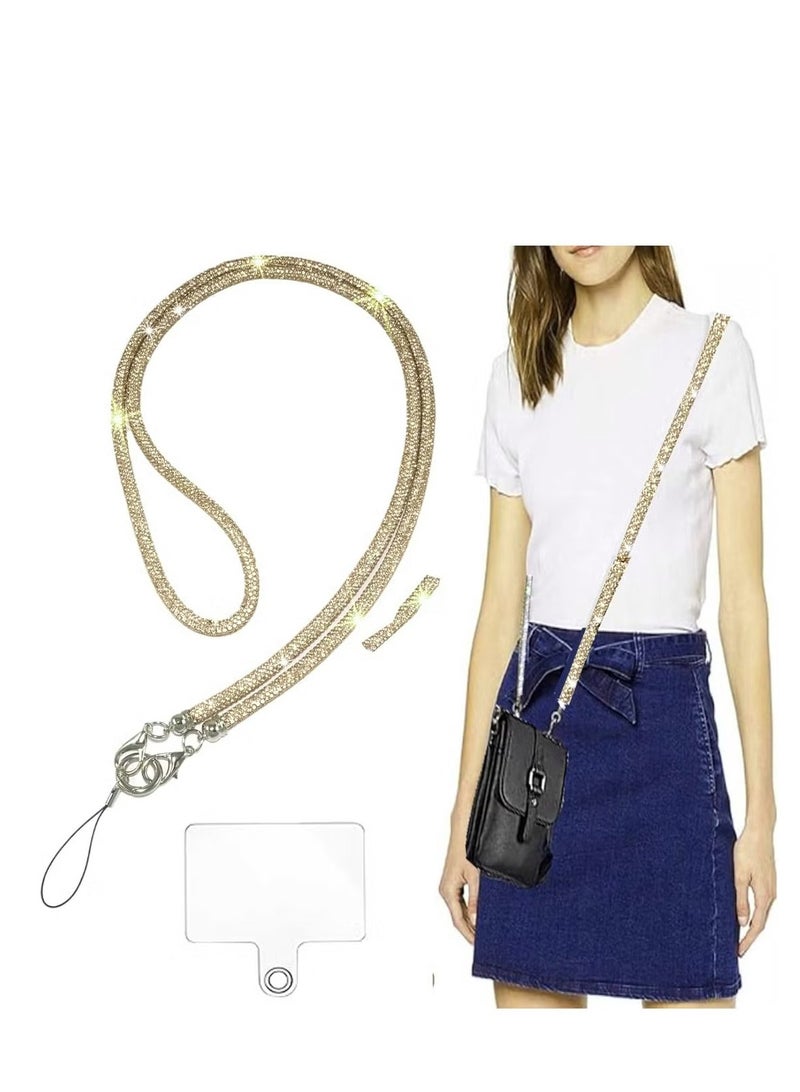 Phone Crossbody Lanyard, Crystal Phone Lanyard with Full Rhinestone Bling Glitter, Bling Phone Strap for Most Phone, iPad, Handbag,Wallet, Phone Neck Holder for Women (gold)