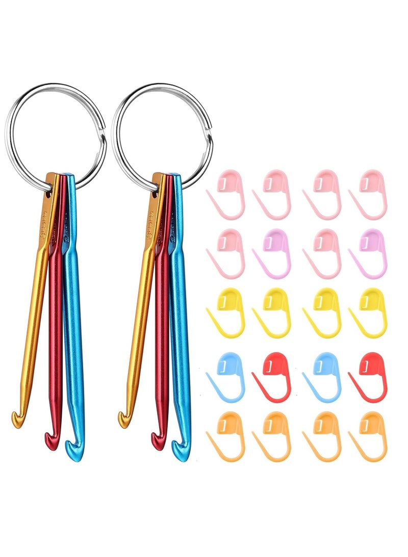 SYOSI 6Pcs Crochet Hook Keychain, 3/4/5mm Portable Keychains Kit with 20pcs Plastic Colored Pins Marker Buckle Crafts Knitting Needle Tools for DIY Craft- Kits Beginners Adults - Image 1