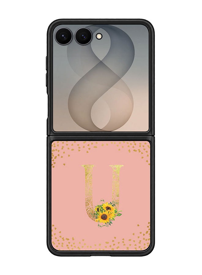 Stylizedd Rugged Case for Samsung Galaxy Z Flip8- Slim Fit Hybrid Rubber Cover Sunflower Monogram - U (Rose Pink)