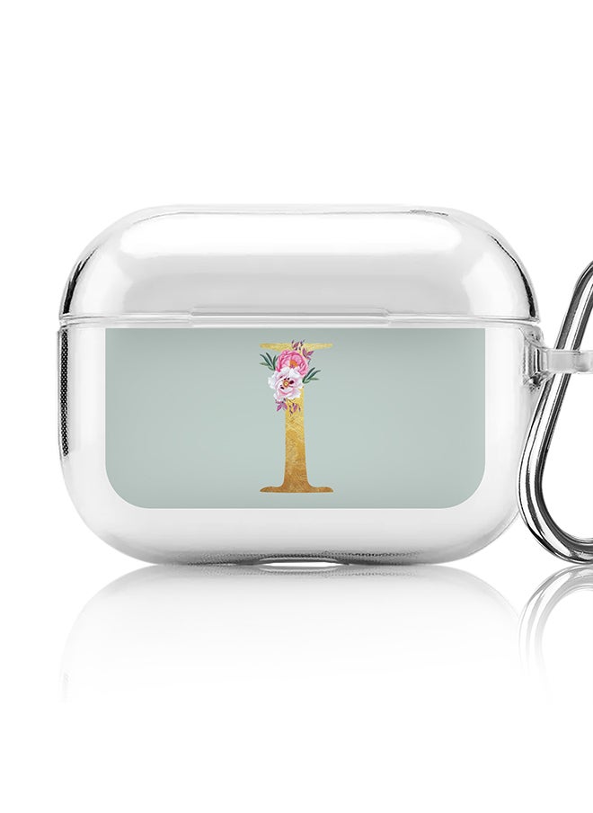 Stylizedd Classic Clear printed Case for Apple Airpods Pro Soft TPU Gel Thin Transparent Flexible Cover - Custom Monogram Initial Letter Floral Pattern Alphabet - I ( Light Green )  - Image 1