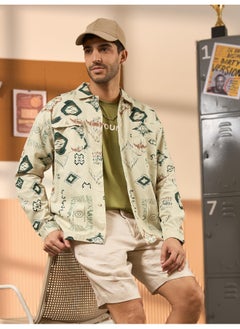 Beyoung Beige and Green Printed Shirt for Men  - Image 3